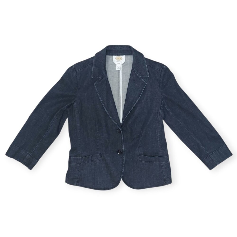 Share TALBOTS Blazer 8P Petite Stretch Denim Two Button Jacket Cotton Blue